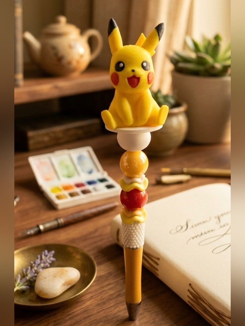Hand Crafted Yellow Pikachu Beadable Pen